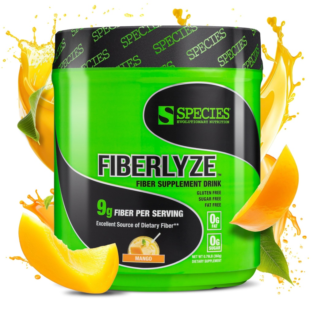 物种营养 Fiberlyze Fiber 补充剂, 碱性溶解和不溶解纤维粉,健康胶囊,消化功能(芒果,30种服务)