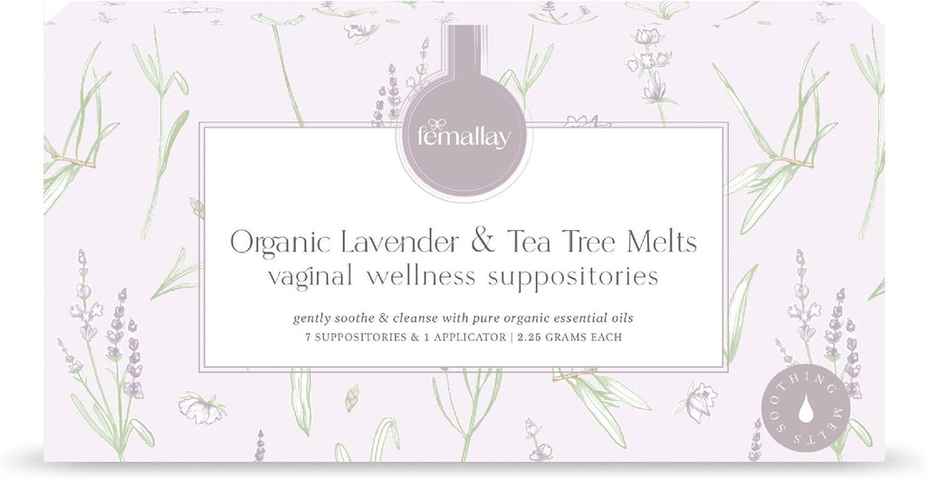 Femallay 有机薰衣草和茶树油阴道清洁卫生用品,100%天然熔化物用于女性护理,干燥和更多,7个个人密封熔化物+1个应用器