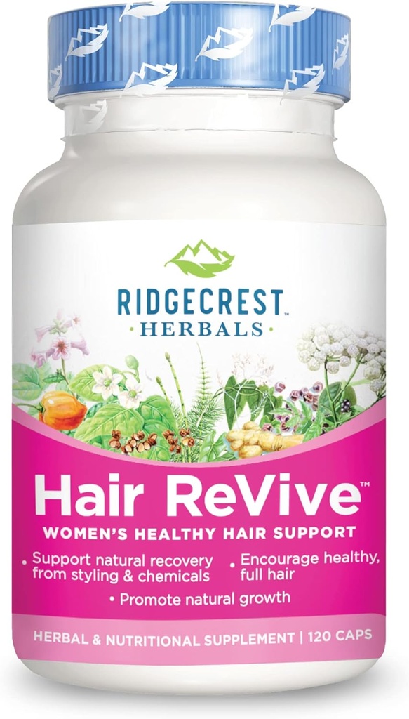 RidgeCrest Herbals hair Revive,营养性头发补充剂,配有维生素C,Biotin(6000mcg),锌,以及铜,Hair Vitamins 供女性支持健康头发,皮肤,和Nails(120盖,30个服务对象)