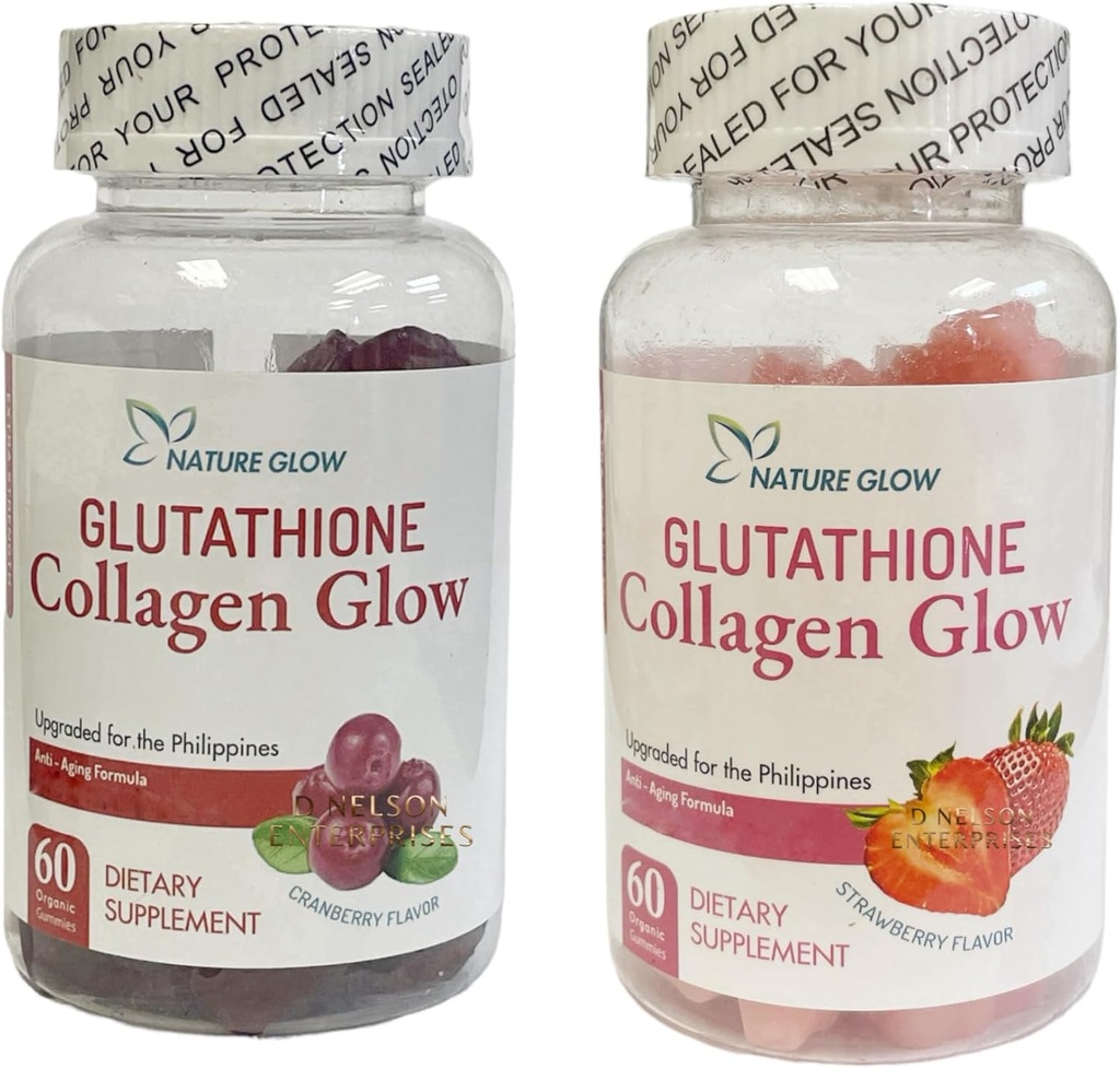 天然Glow Glutathione Collagen Glow, 60 有机Chewable Gummys(草莓(1瓶)和Cranberry(1瓶))