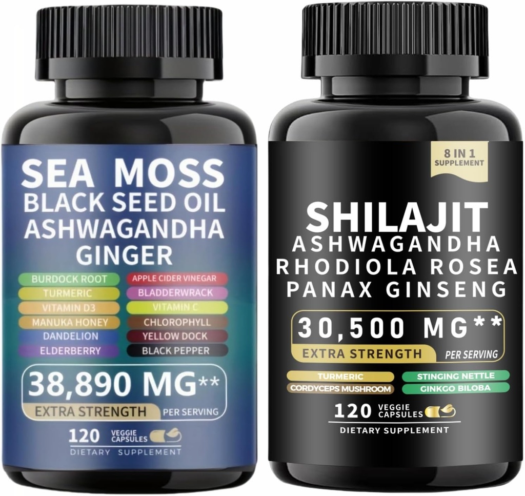 海苔和芝麻海苔 黑种子油 Ashwagandha Ginger &shilajit rhodiola rosea panax Ginseng(120个计数)