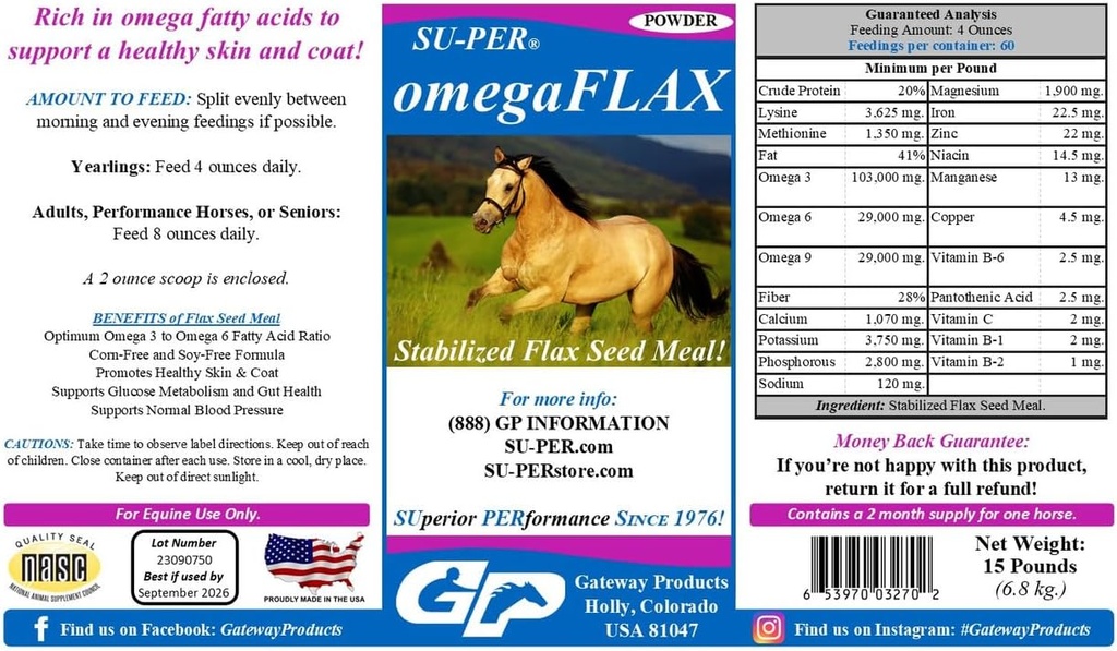 SU-PER OmegaFLAX 对马的Flax - Premium Stilized Flax种子 Meal & Omega 3 补充 - 支持健康皮肤和可可 - 15英镑