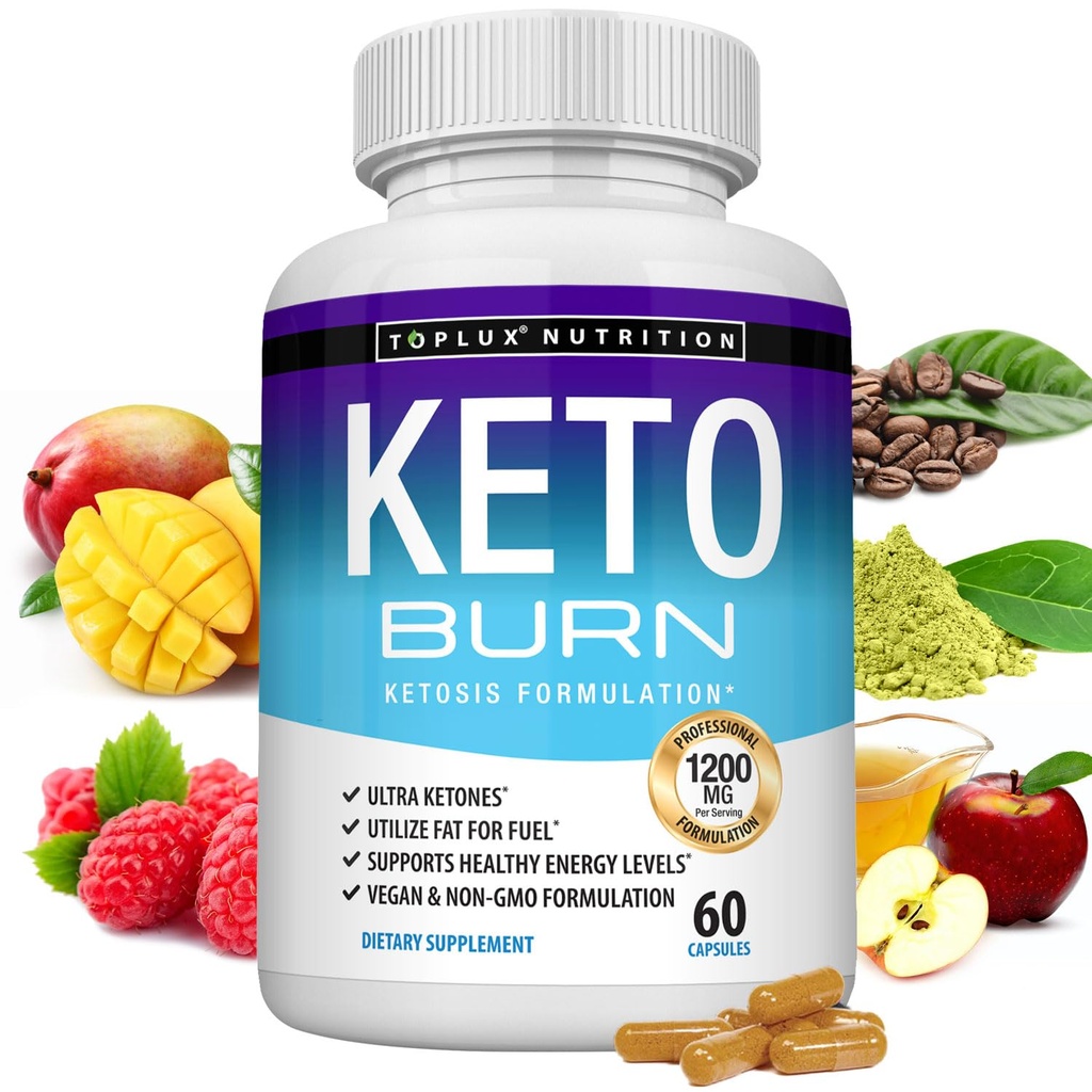 Toplux Keto 燃烧药丸 Ketosis 重量损失 - 1200 Mg 超高级天然 Ketogenic Fat Burner 使用 Ketone 饮食给男性女性 60 Capsules 补编