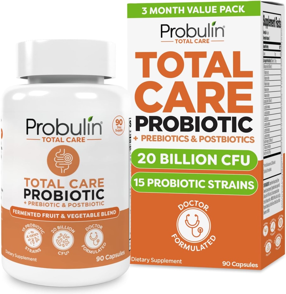 Probulin Total Care Probiotic Supplement, Daily Gut, Digestive, and Immune 健康 Probiotics for Men and Women, 20亿 CMFU, Vegan, 90 瓶装