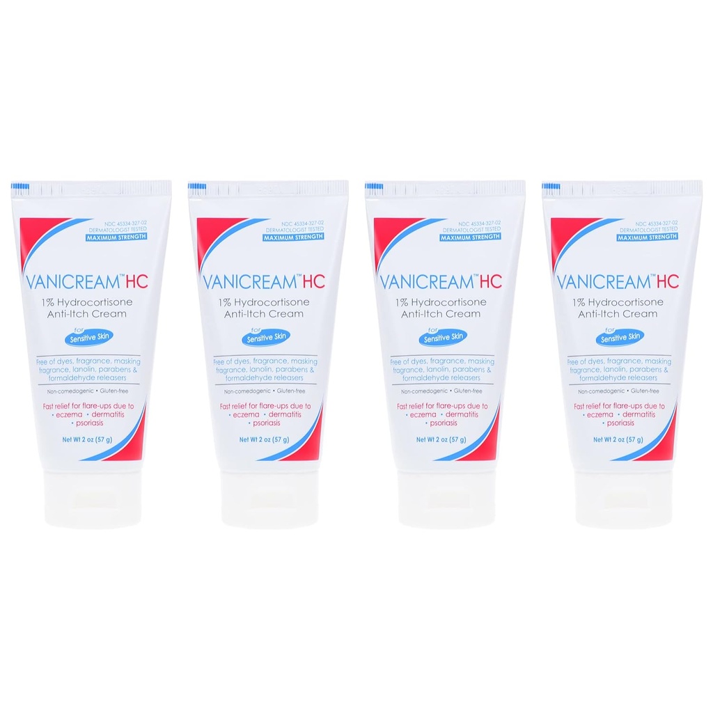 Vanicream HC 1% Hydrcortisone Anti-Itch Cream - 2 oz,包装为 4