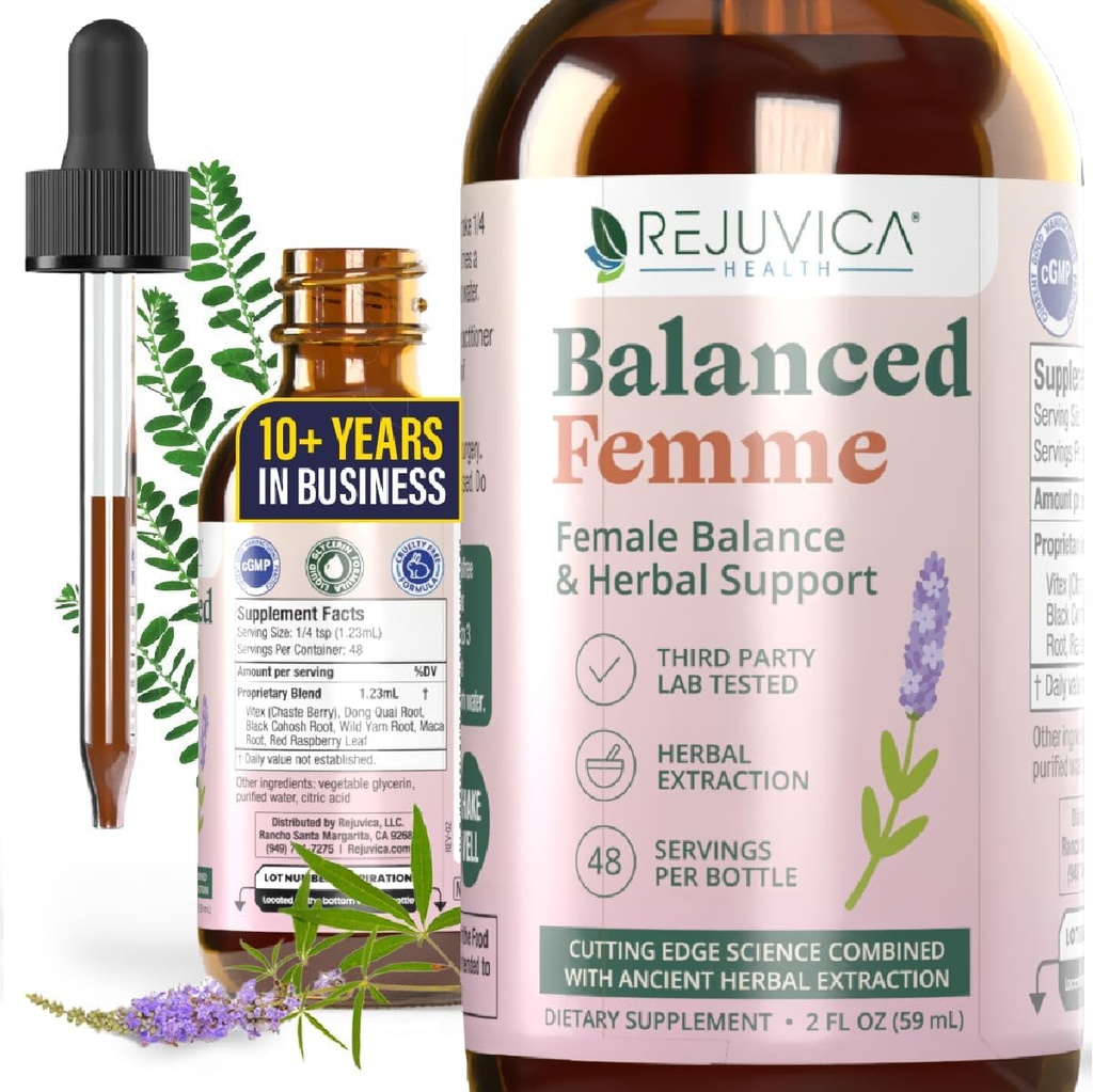 Rejuvica 健康平衡女性 - 高级女性平衡支持补充 - 液体交付更好的吸收 - Vitex, Dong Quai, Black Cohosh, Maca Wild Yam & More!