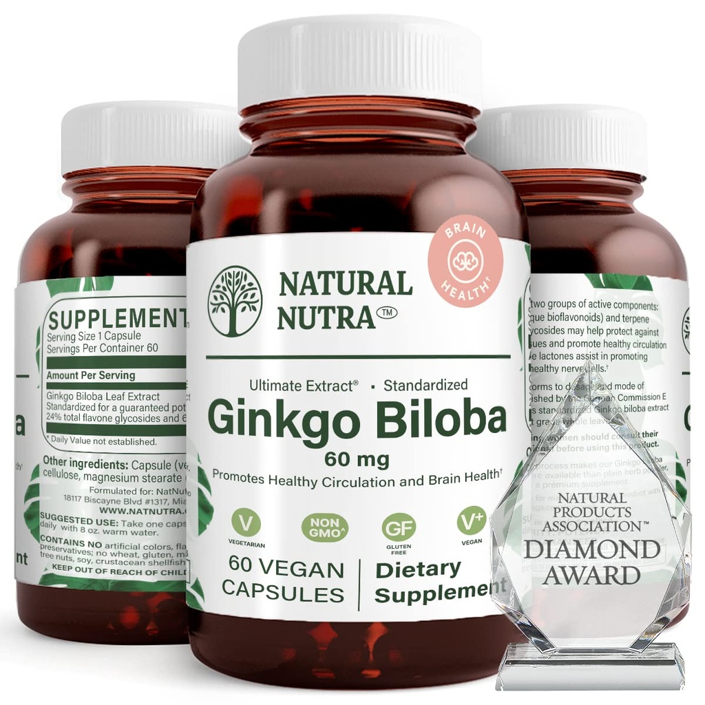 Natural Nutra Ginkgo Biloba,《改善大脑和靴子记忆的循环、增加氧气流动、增强大脑功能、支持神经健康、维冈和格卢滕自由》(60)