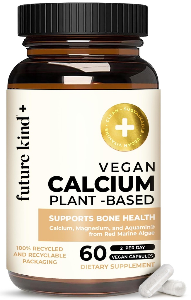 Future Kind Vegan Calcium 补编 - 以工厂为基础的镁钙补充 来源于冰岛的牙齿和骨头支持(60 Capsules)