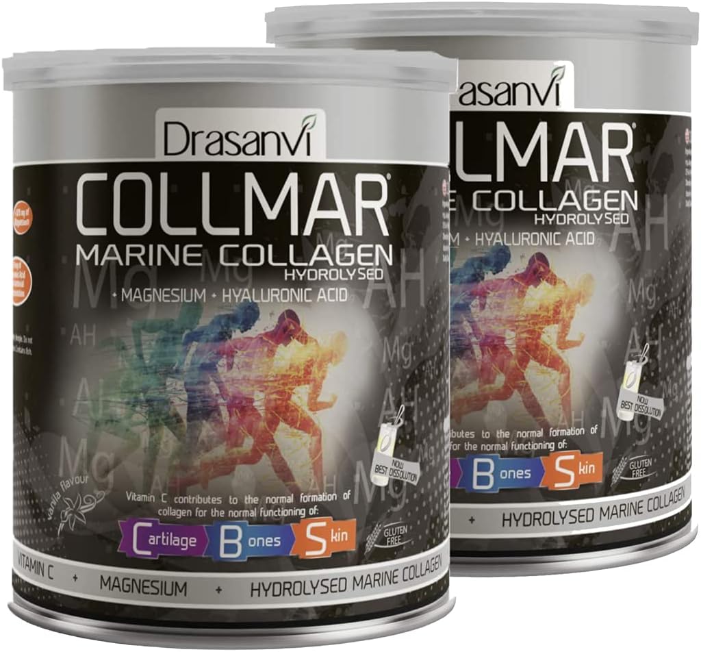 Drasanvi 2 Pack Collmar 水解海洋凝胶,加镁粉300g Vanilla Flavor - 西班牙健康皮肤软骨补充剂 - 帮助尽量减少疲劳和肥胖