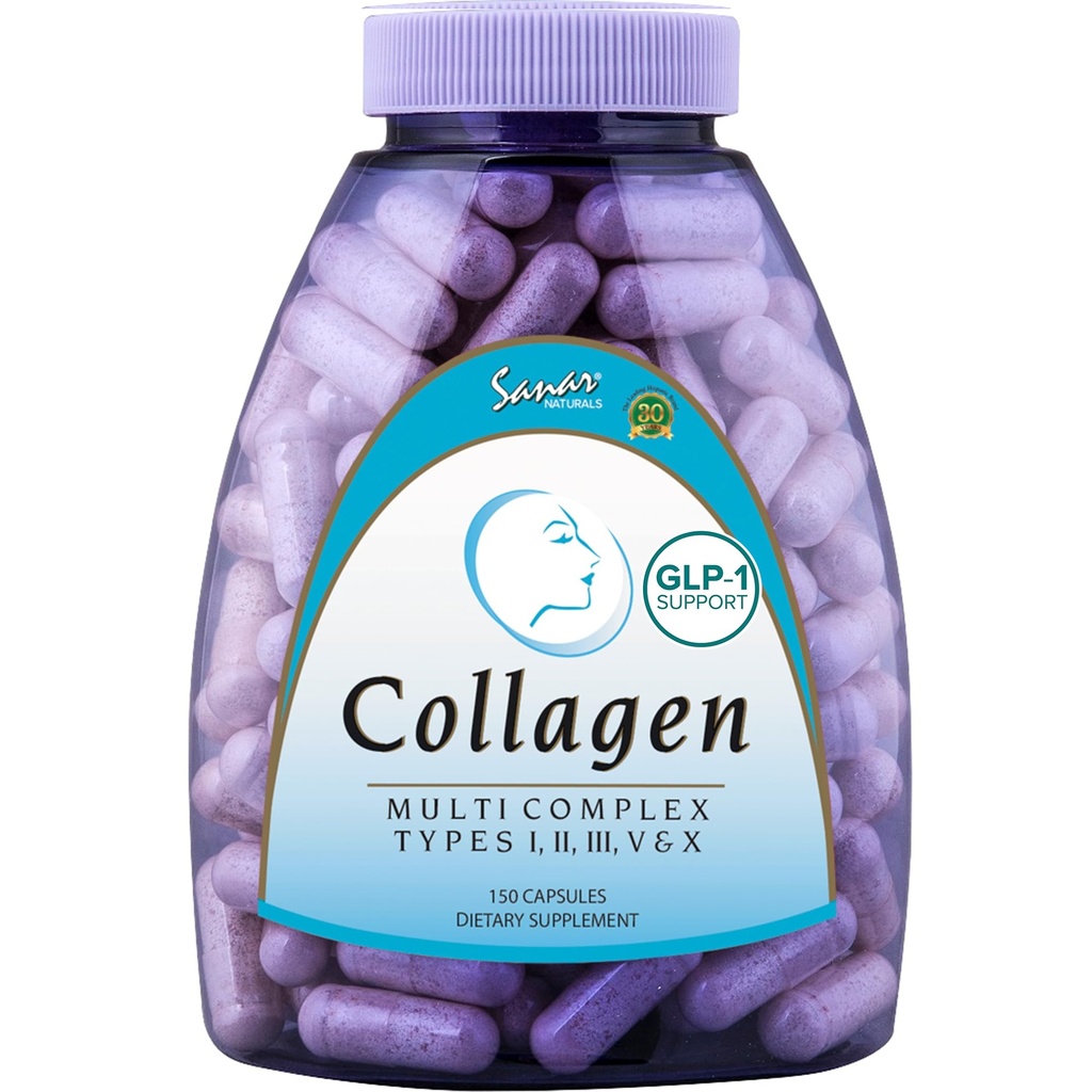 Sanar Naturals Multi Collagen Pills - 型号为I,II,III,V,X - 超强发皮螺钉关节 - 男女水解Collagen,150 Capsules