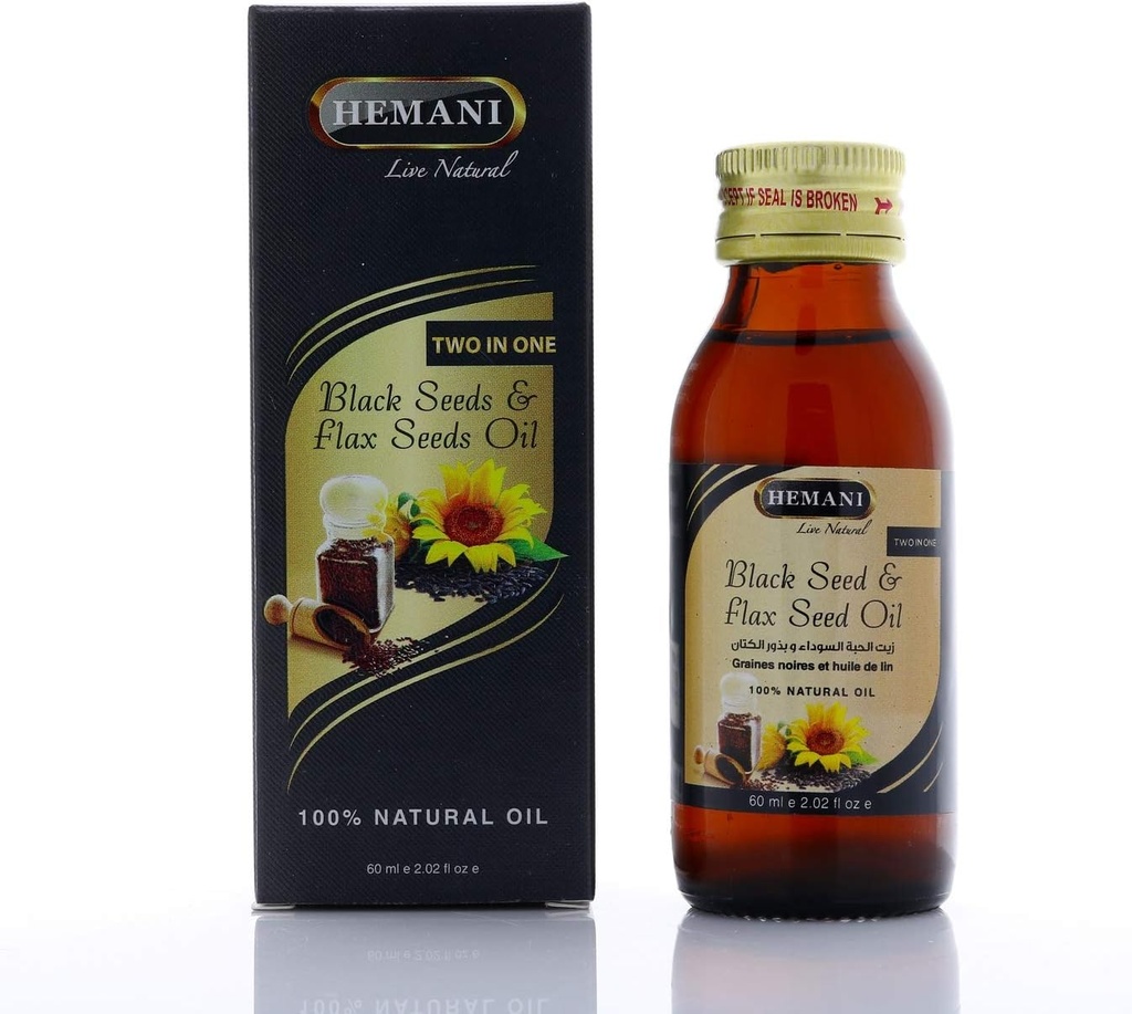 Hemani 冷粉黑种子和Flax种子油 混合60ml-Gluten-Free,非GMO,在Omega 3, 6和9 高支持联合,脑和心脏功能