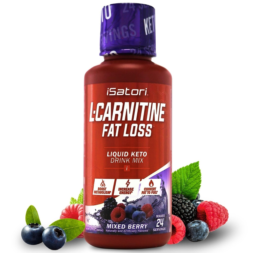 iSatori L-Carnitine 1500,Triple-Blend Liquid L Carnitine Supplement,配有乙酰胺和塔特拉特,兴奋剂自由能源,低卡路里,糖或Gluten,Keto-Friendly,混合莓火药(24架)