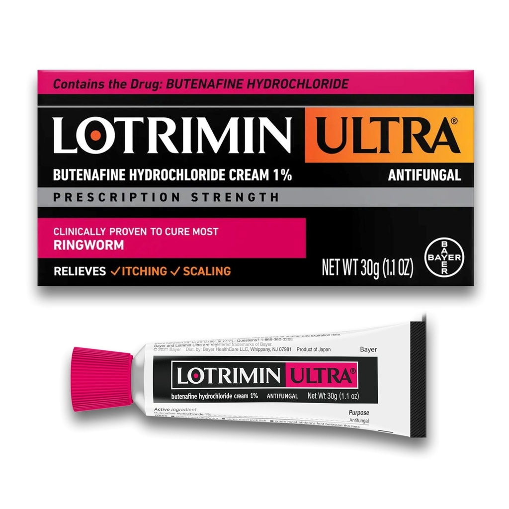 Lotrimin Ultra Ringworm Cream, Butenafine 氢氯化物 1%,大多数Ringworm的抗虫有效处理,1.1 Ounce(30克)