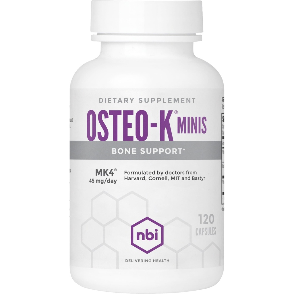NBI Osteo-K Bone 支持 - Mini QQ Vitamin D & K 复合体,配有钙 Citrate 补充 QQ 45mg Vitamin K2(MK4) 强骨健康与功能 QQ120ct Veggie Capsules