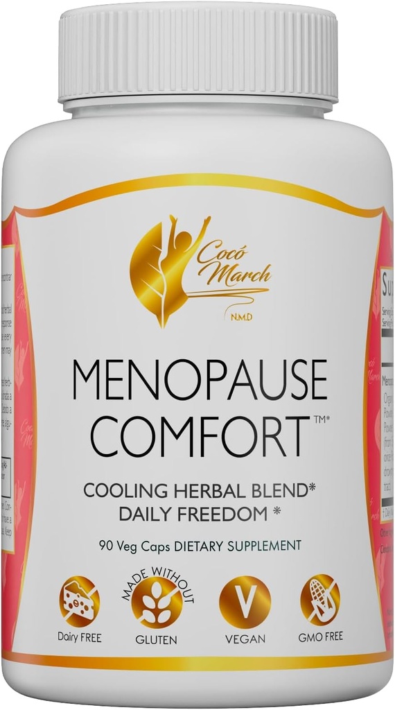 Cocó March N.M.D Menopause 舒适快解脱 Flashing, 冷却草药混合 - 乳品自由, Gluten Free, Vegan, GMO Free, 90 Veggie Caps