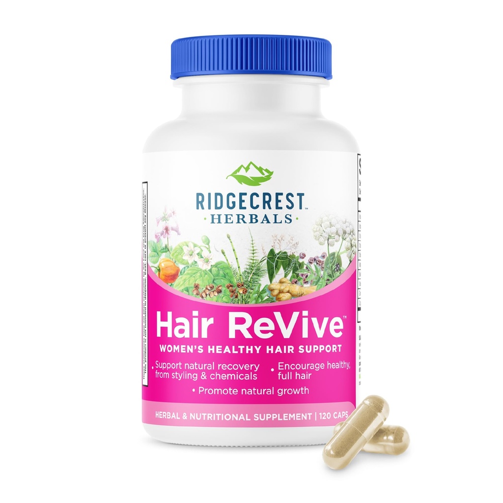 RidgeCrest Herbals hair Revive,营养性头发补充剂,配有维生素C,Biotin(6000mcg),锌,以及铜,Hair Vitamins 供女性支持健康头发,皮肤,和Nails(120盖,30个服务对象)