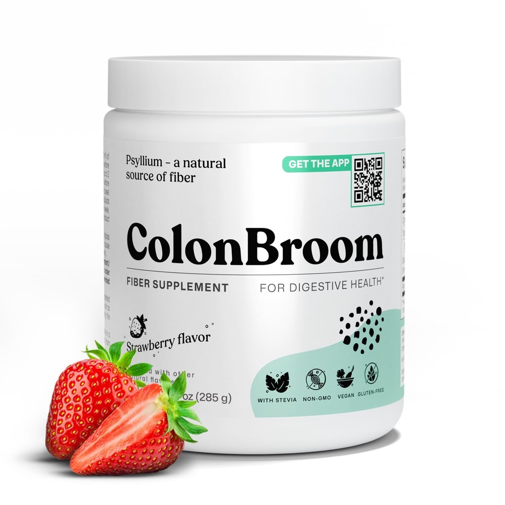 ColonBroom Psyllium Husk粉(草莓) - Colon Cleanse for Bloating Relief & Gut Health - Colon Broom Fiber粉饮 - Vegan, Gluten Free,非GMO Fiber粉补充品,50种服务