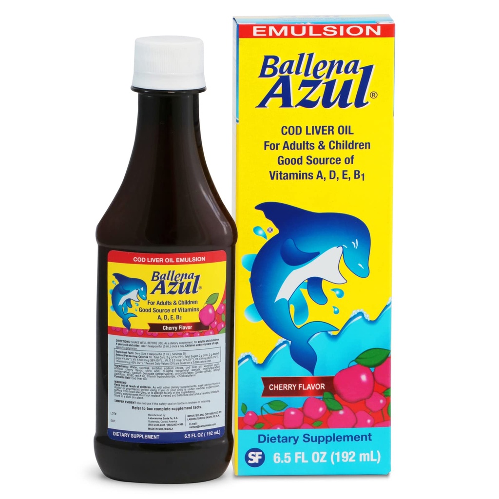 Ballena Azul Aceite de Hígado de Bacalao para Armaos y Niños, 成人和儿童COD 肝油,维生素A、D、E的良好来源,B1, 饮食补充,Omega 3