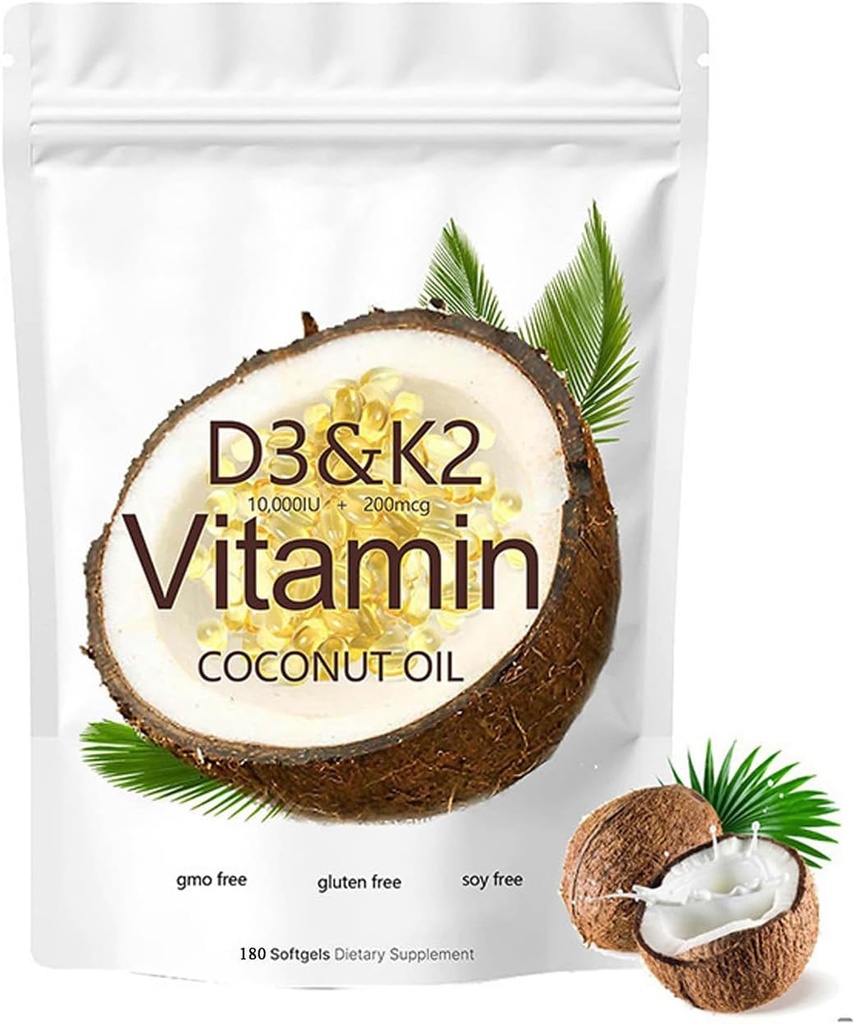 2-in-1 维生素 D3 K2 补充软胶, 10000 IU VIT D3 + 200 MCG 维生素 K2(180 Pcs)