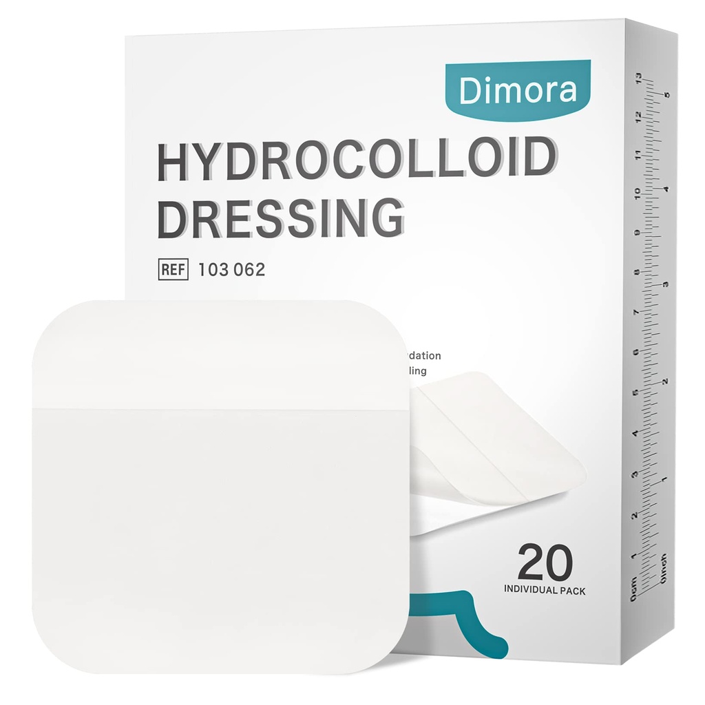 Dimora 20 Pack Hydrocolloid 伤痕穿戴,超薄 4" x 4" 大补丁带自粘