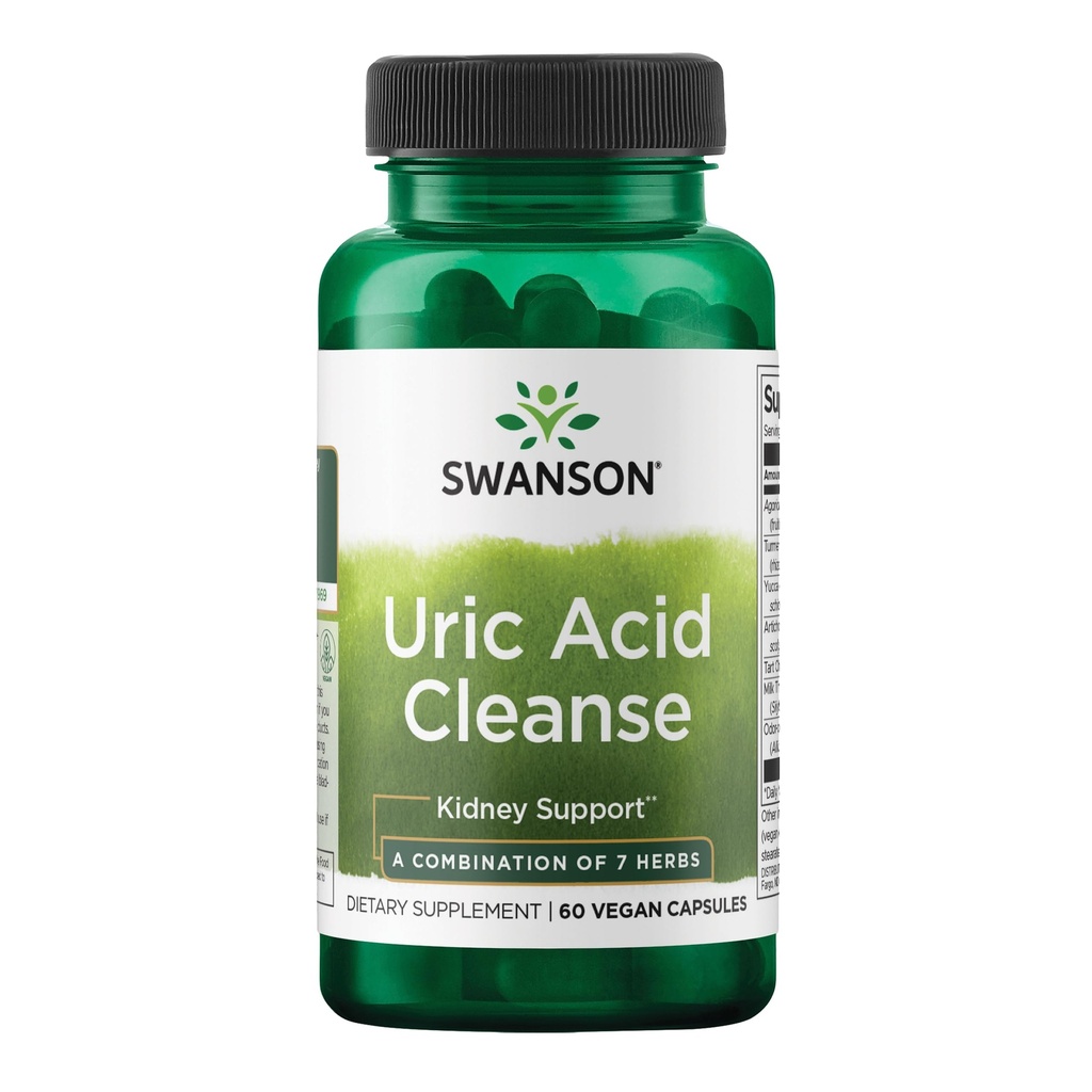 Swanson Uric Acid Cleanse - 促进肾脏支持的自然补充物 - 具有7种草药的强力结合功能 - (60种Veggie Capsules)