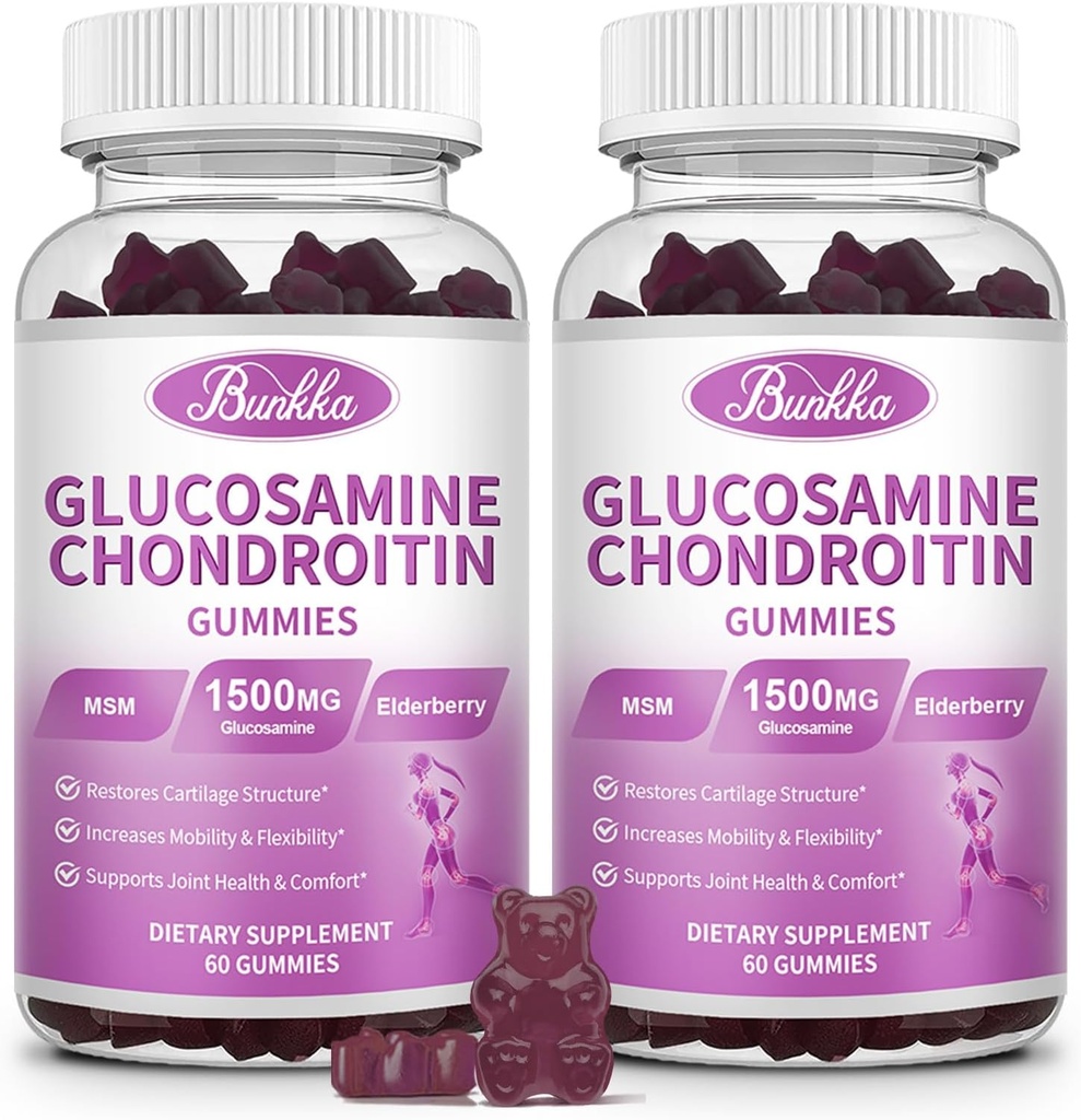 2 Pack Glucosamine Chondroitin Gummys Extrastruction w/MSM,Elderberry,Hyaluronic Acid-Chewable 妇女联合支助补编,男子,Adults-抗氧化剂支助联合舒适和流动