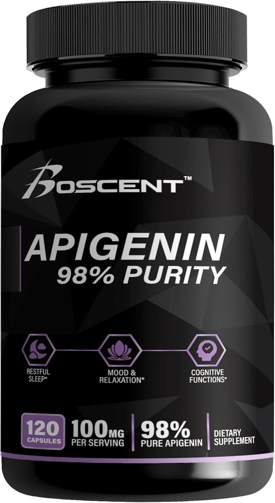 Apigenin Supplement 100 mg from Chamomile 摘录 120 Counter - 98%纯度 - Apigenin Supplement for Sleep, Mood, Cignition, 前列腺健康 - 优秀的睡眠援助,Non-GMO, No Fillers - 4-Month Supplement