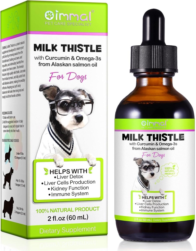 狗的牛奶硝酸盐 狗肝支持滴 - 狗牛奶硝酸盐 帮助狗肝Detox, Pet supplements with Salmon Oil, Curcumin C3 Complex and Omega 3 EPA & DHA, Bacon Flavor - 2 f.oz