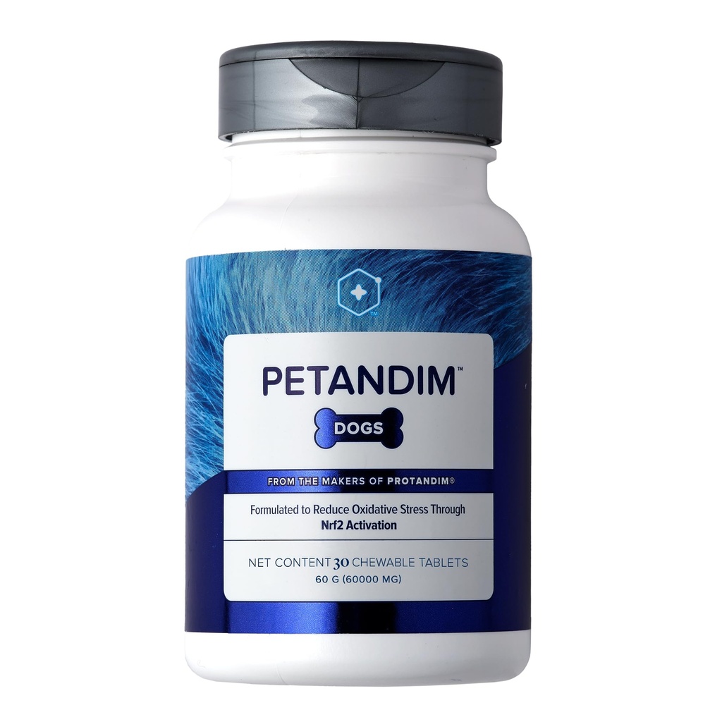 Petandim Dog 维生素(30块可切片)、抗氧化剂减少氧化应激剂、狗联合补充剂、皮肤和煤补充剂、Omega-3 & Colagen 狗、鸡+培根火焰