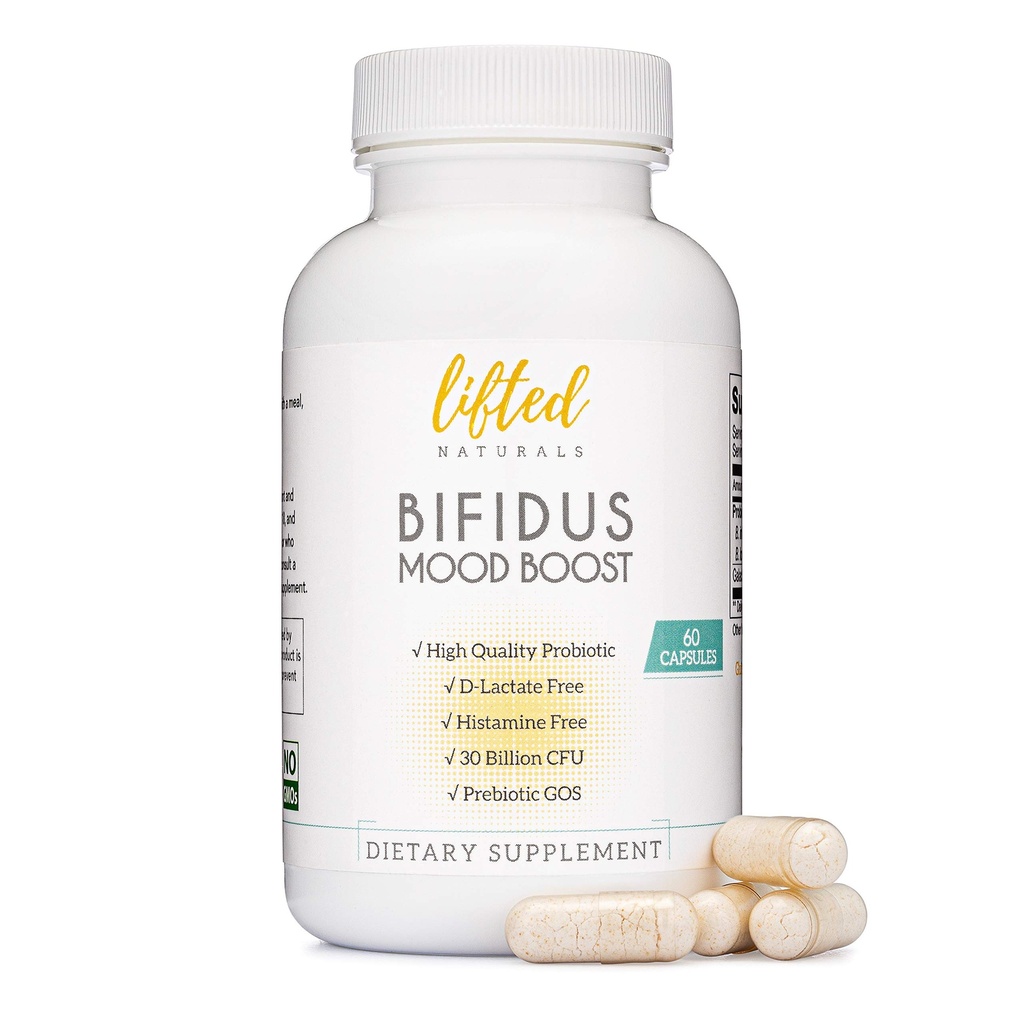 抗生素 30亿 CPU - Bifidus Mood 支持补充 w/ prebiotics & probiotics for Men and Men - Mood & Digestion 支持 - Histamine Free - Natural Mood Boost - 60天供应,非GMO
