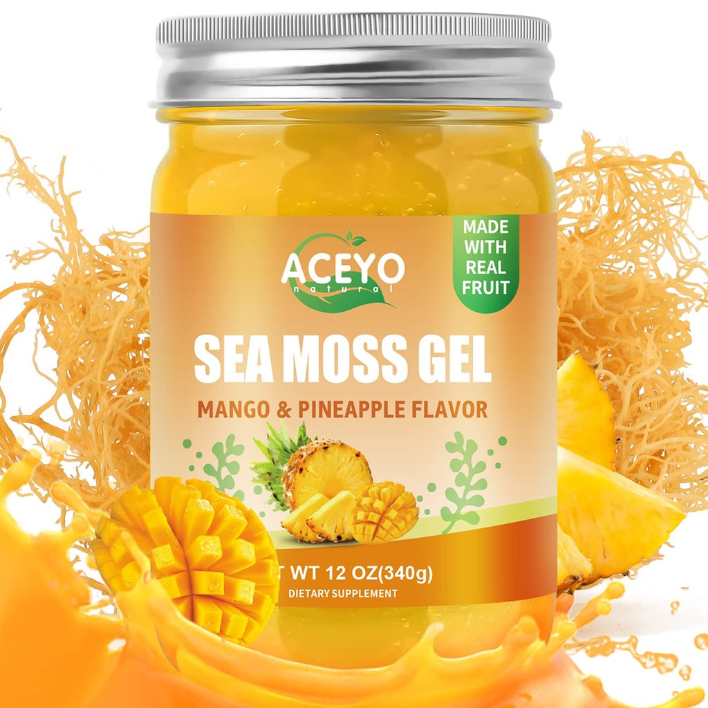 ACEYO(12 OZ) 爱尔兰海 Moss Gel Raw Vegan Mango Pineapple Flavor 102 维生素和矿物野生收获 非GMO Immune Defense 推进甲状腺素消化支持
