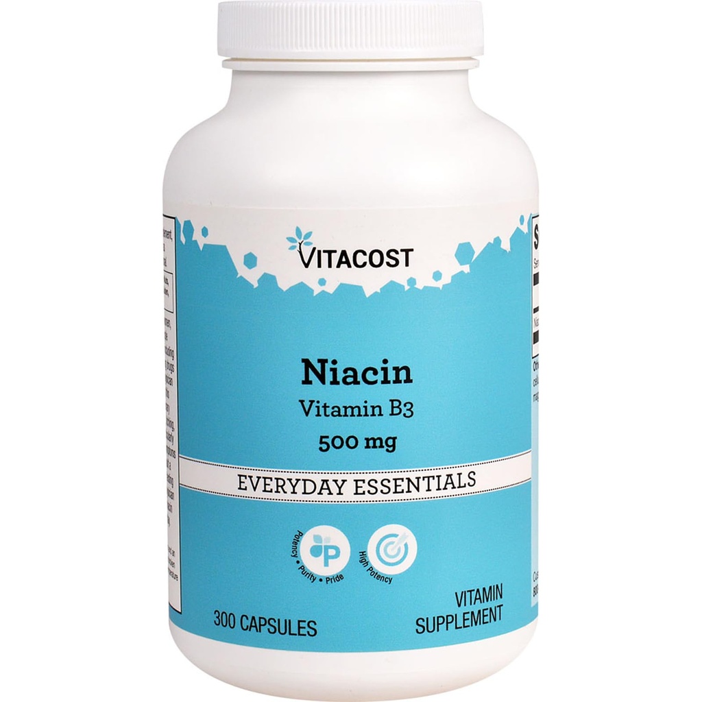 维生素Niacin(维生素B-3) - 500 mg - 300 capsules