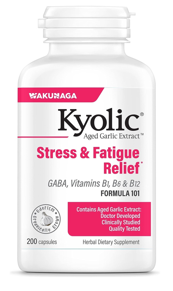 Kyolic Aged Garlic 提取法101,压力与法蒂格救济,200 Capsules.