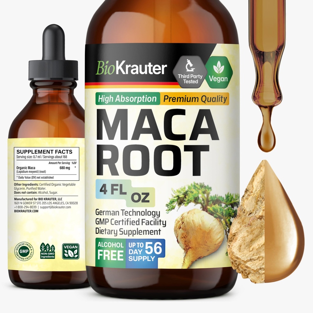 BIO KRAUTER 马卡根液滴 - Maca 提取 Tincture - Vegan,糖和酒精自由提取 4 Fl.Oz.
