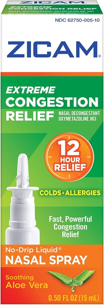 Zicam 极端摄入量救济 无滴液体鼻喷雾与Soothing Aloe Vera, 0.5 Ounce(包2)