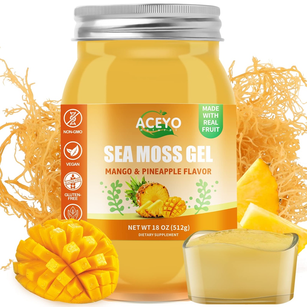 ACEYO(18 OZ) 爱尔兰海 Moss Gel Raw Vegan Mango Pineapple Flavor 102 维生素和矿物野生收获非GMO