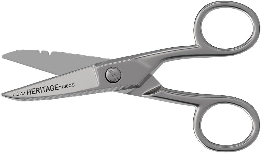 Klein Tools 100CS 全用精密剪刀, 在美国制造, 5.25- Inch 镍板剪刀, Blunt Tip, 以及 线条剥离 Notches, 专业和家用多用途