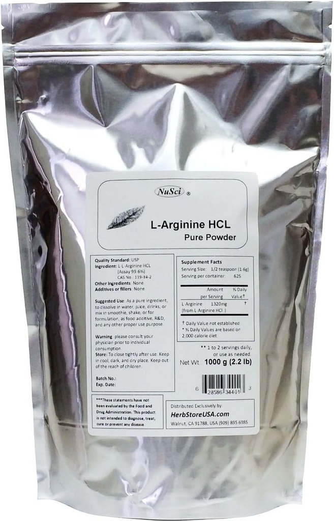 L- Arginine HCl 纯粉剂 1000g(2.2 磅)