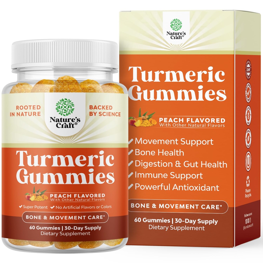 Turmeric Curcumin Imune 支持Gummys - 联合支持和高级皮肤护理的Imune 助推器 Turmeric Gummys - 与黑辣椒联合补充Gummy 维生素配Curcumin粉