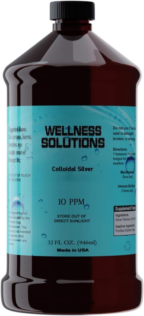 Coloidal Silver - 健康解决方案 - Vegan - Gluten Free 32 fl. oz (英语).