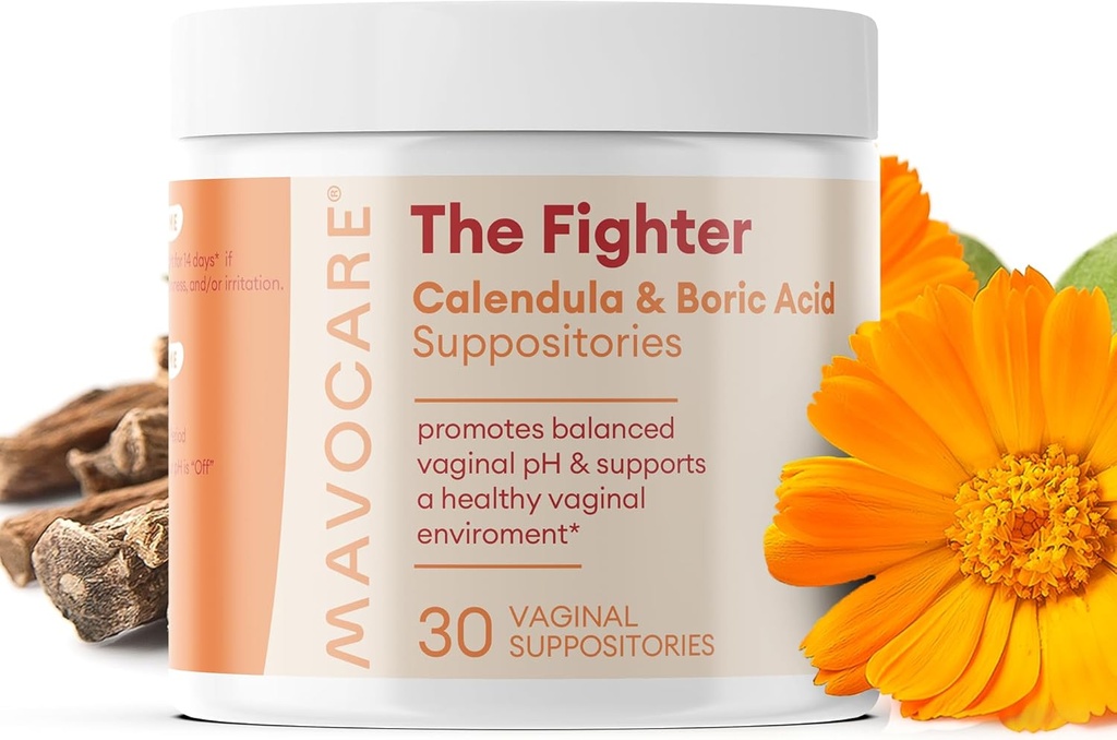 MavoCare Boric Acid Profitures for Women - 600 mg with Calendula & Vitamin E - BV & Yeast Information Suppose, pH 平衡,食道救济,快速溶解,摩尔化,维冈公式