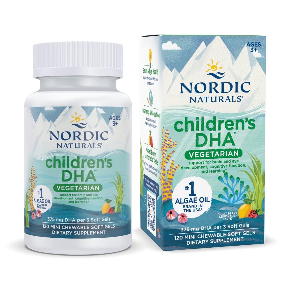 北欧自然儿童DHA蔬菜 - 儿童 DHA Omega-3 补充品 - Algae Oil - Berry Lemonade Mini Chewables - 3+ - 120 软宝石 - 40 服务