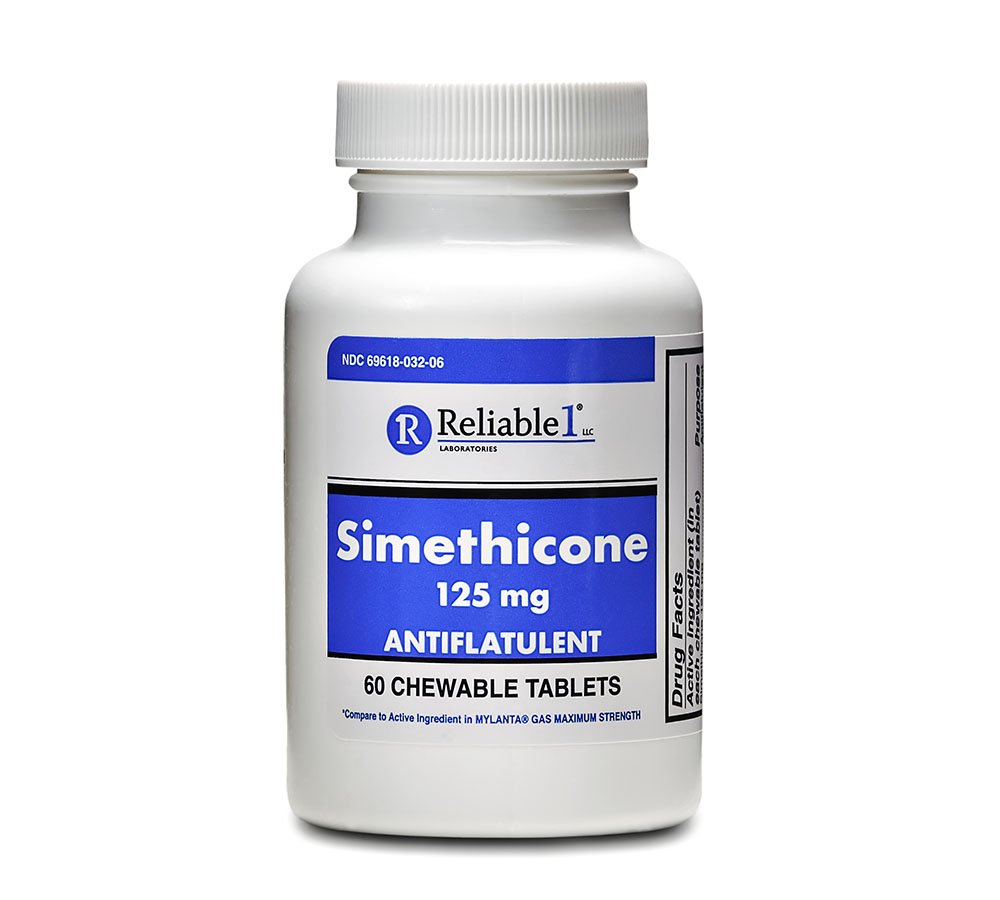 可靠1实验室 Simethicone 125mg 气体减量片 超强布洛特减量气体药丸 |抗平原,成人快速减量气体 | Peppermint Flavor | 60 可切片