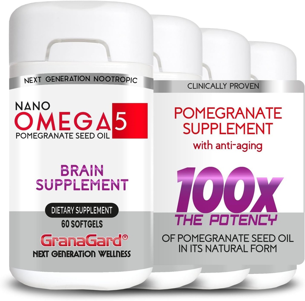 CLINICALLY 证明 (4-Month Supplement) 脑部补充剂 抗衰老,记忆药丸,Omega 5 Pomegrant 补充剂,4瓶60克特