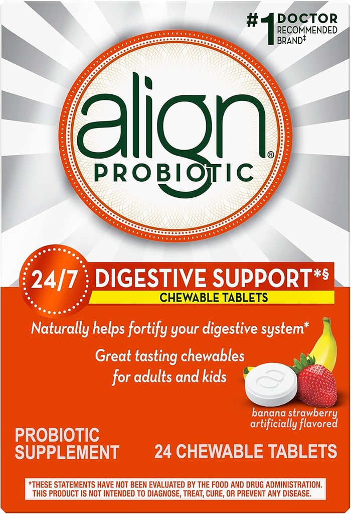 Alignitive Priotic, Chewable Probiots for Women and Men, 将你的消化系统24/7加固为健康细菌,#1 由医生和胃肠科医生推荐的Probiots, 24 片