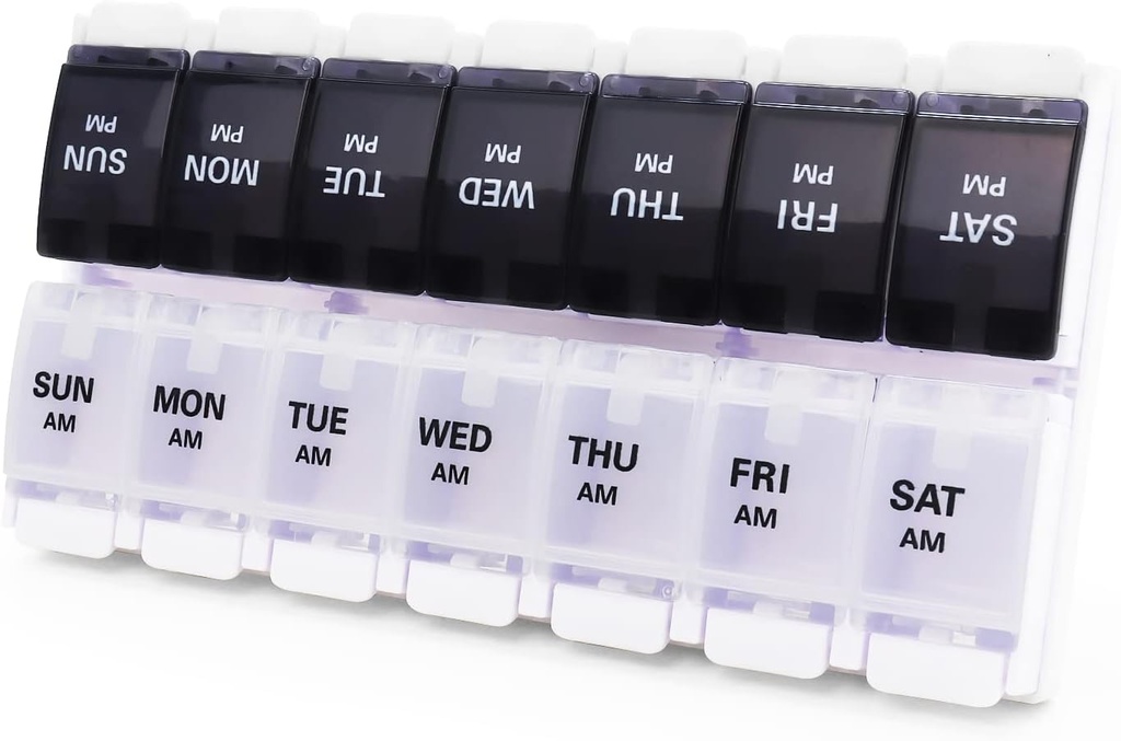 大型药盒和组织者每天2次,MOLN HYMY 7天AM PM Pill案,14个用于持有大维他命补充剂鱼油(黑白)的比较药盒