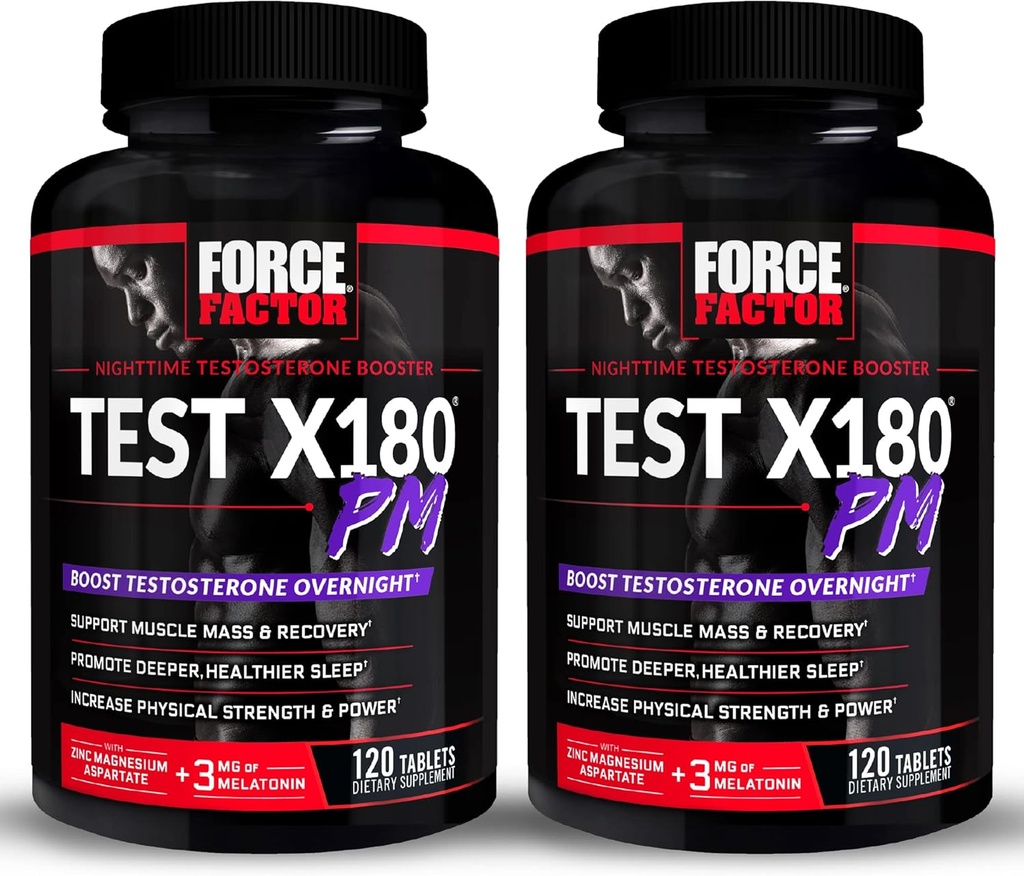 FORCE FACTOR Test X180 PM, 2-Pack, Testosterone Boster for Men, 超夜Testosterone 补充 构建肌肉,增强力量,促进更深,更健康睡眠和恢复, 240块