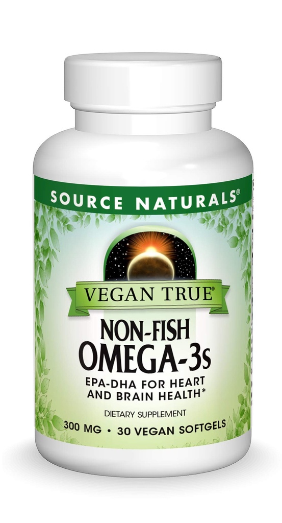 来源: Naturals Vegan True,非Fish Omega-3s,EPA-DHA支持心脏和脑健康*,300 mg - 30 Vegan软胶
