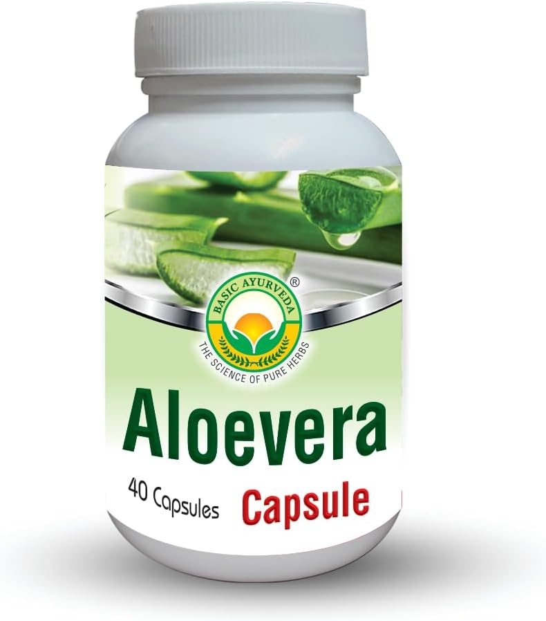 BASIC AYURVEDA Aloe Vera Capsules - 460 MG - 支持古特健康,消化健康与免疫健康 – 天然草药补充 – 帮助保持平衡胃酸,Aloin Free - 40 Capsules