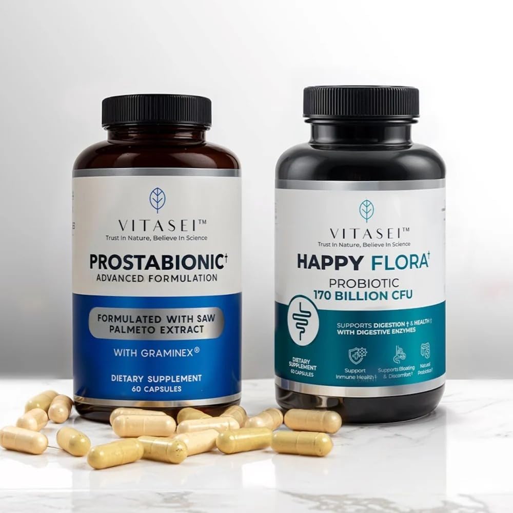 VITASEI 男子Probiotic & 前列腺健康包 – Gut Health 的快乐花朵和前列腺支持的Prostabionic – 消化平衡和前列腺安慰